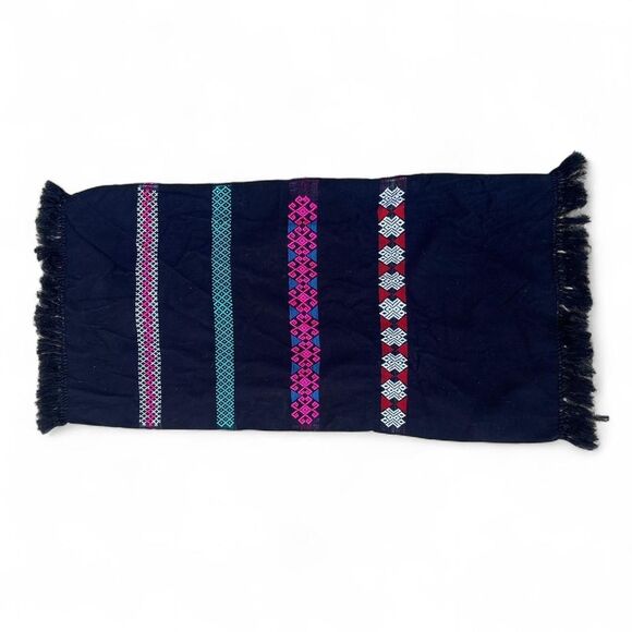 Black Woven Table Runner Neon color Pink Turquoise Bohemian decor - Picture 3 of 6